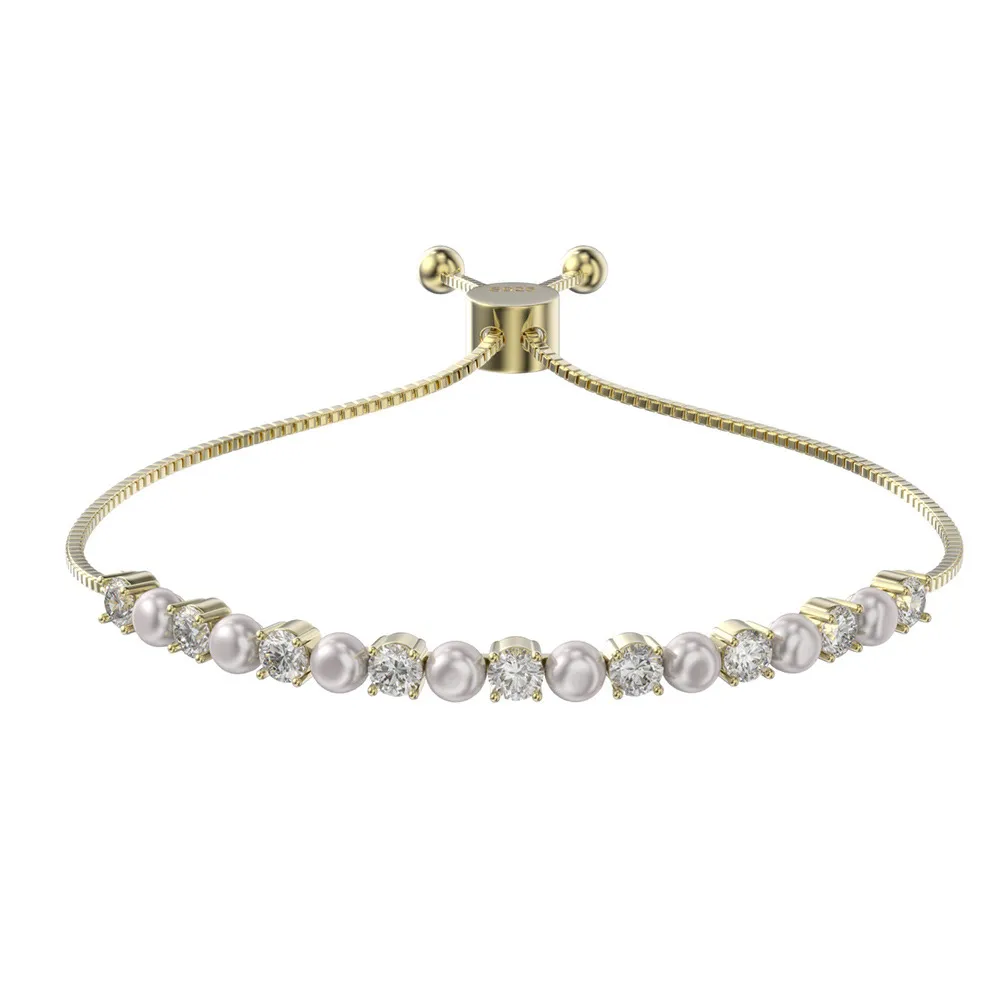 925 Sterling Silver Cubic Zirconia Pearl Bracelet 100500037