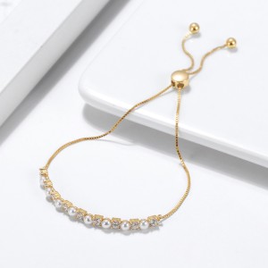 925 Sterling Silver Cubic Zirconia Pearl Bracelet 100500037