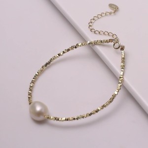 925 Sterling Silver Baroque Pearl Nugget Bead Bracelet 100500038