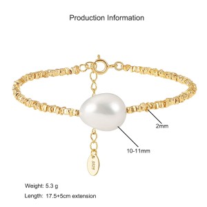 925 Sterling Silver Baroque Pearl Nugget Bead Bracelet 100500038