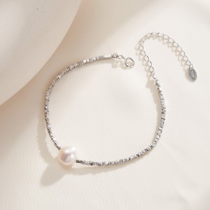 925 Sterling Silver Baroque Pearl Nugget Bead Bracelet 100500038