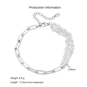 925 Sterling Silver Baroque Pearl Bracelet 100500043