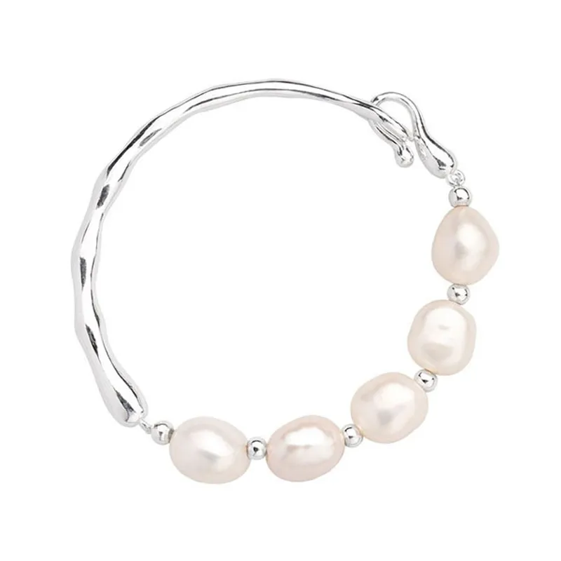 925 Sterling Silver Freshwater Pearl Half Bangle Bracelet 100500046