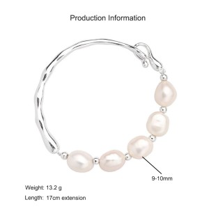 925 Sterling Silver Freshwater Pearl Half Bangle Bracelet 100500046