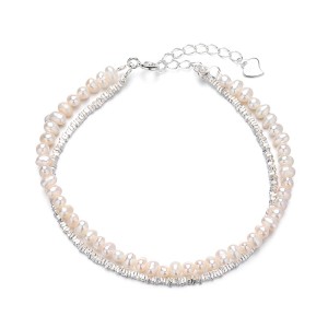 925 Sterling Silver Aquamarine Fresh Water Pearl Bracelet 100500047