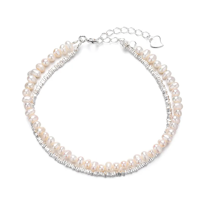 925 Sterling Silver Aquamarine Fresh Water Pearl Bracelet 100500047