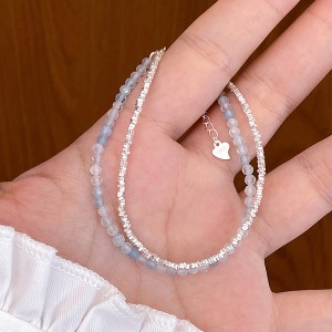 925 Sterling Silver Aquamarine Fresh Water Pearl Bracelet 100500047