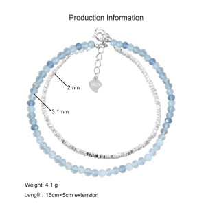 925 Sterling Silver Aquamarine Fresh Water Pearl Bracelet 100500047