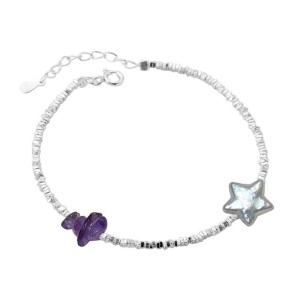 925 Sterling Silver Vintage Aquamarine Pearl Crystal Bracelet 100500048