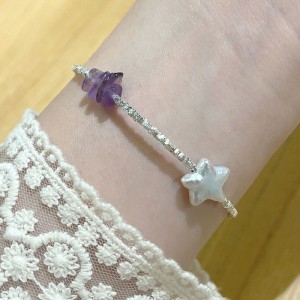 925 Sterling Silver Vintage Aquamarine Pearl Crystal Bracelet 100500048