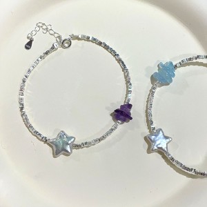 925 Sterling Silver Vintage Aquamarine Pearl Crystal Bracelet 100500048