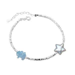 925 Sterling Silver Vintage Aquamarine Pearl Crystal Bracelet 100500048