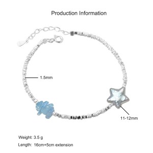 925 Sterling Silver Vintage Aquamarine Pearl Crystal Bracelet 100500048