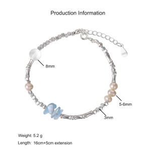 925 Sterling Silver Aquamarine Pearl Crystal Bracelets 100500049
