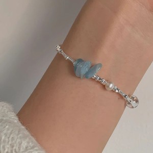 925 Sterling Silver Aquamarine Pearl Crystal Bracelets 100500049