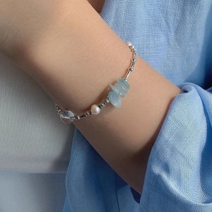 925 Sterling Silver Aquamarine Pearl Crystal Bracelets 100500049