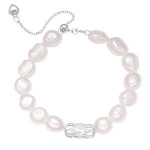 925 Sterling Silver Baroque Freshwater Pearl Bracelet 100500050