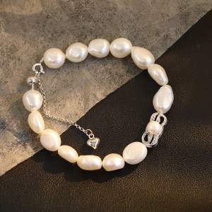 925 Sterling Silver Baroque Freshwater Pearl Bracelet 100500050