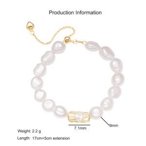 925 Sterling Silver Baroque Freshwater Pearl Bracelet 100500050