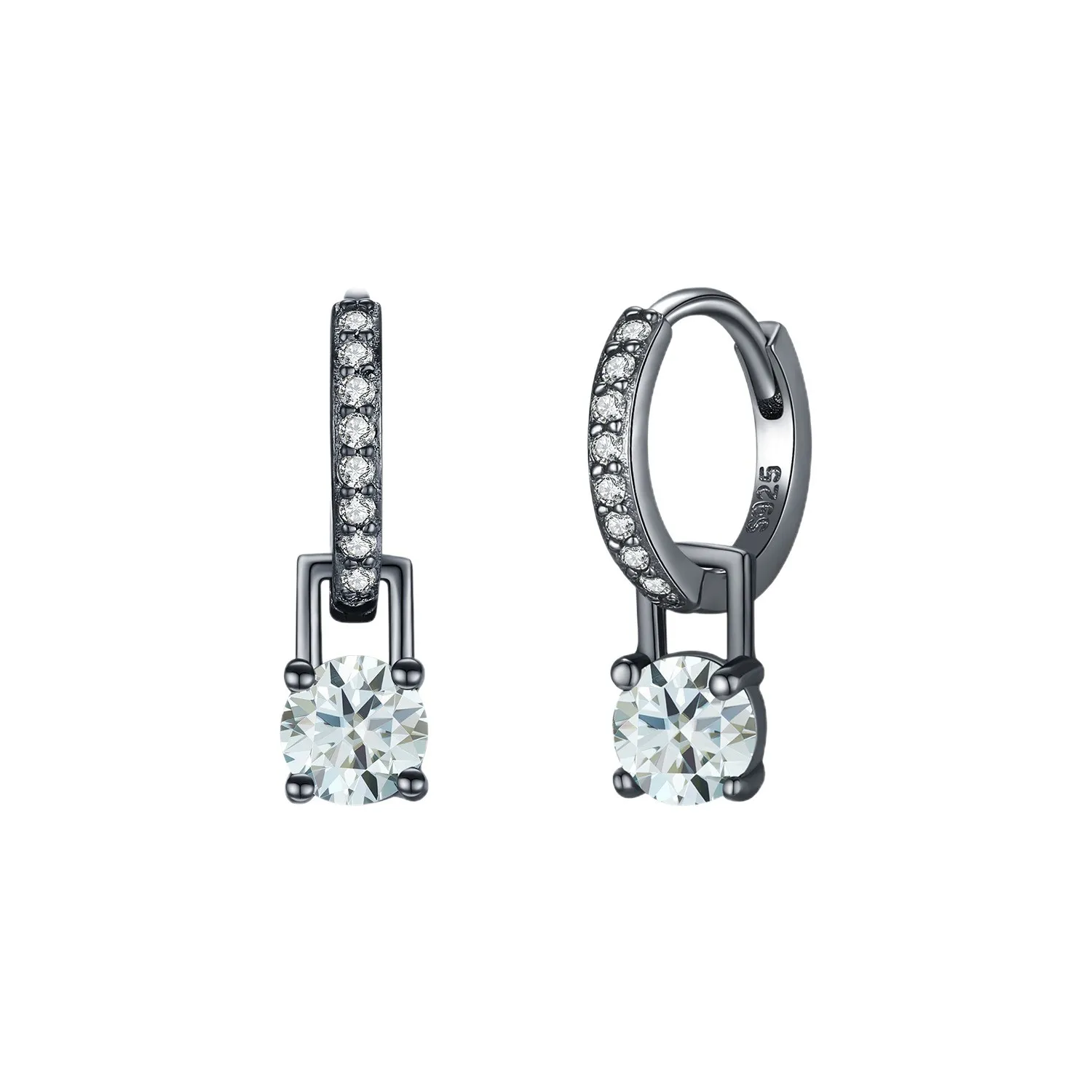 S925 Ash Black Moissanite Dangle Hoop Earring 110100002