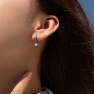 S925 Ash Black Moissanite Dangle Hoop Earring 110100002