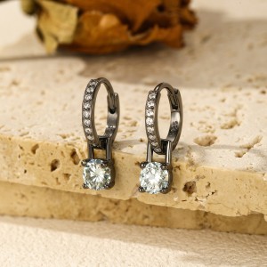 S925 Ash Black Moissanite Dangle Hoop Earring 110100002