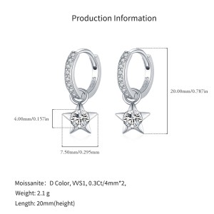 S925 Star Moissanite Hoop Dangle Earring 110100003