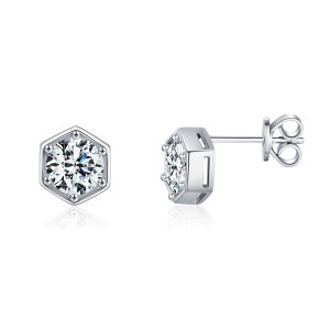 S925 Hexagon Moissanite Stud Earring 110100008
