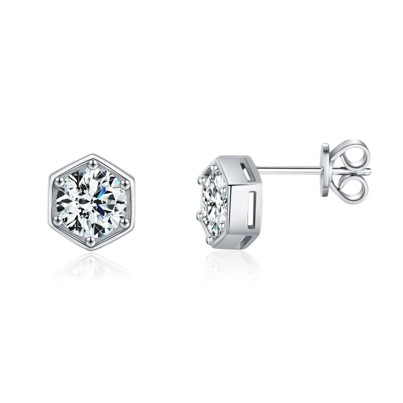 S925 Hexagon Moissanite Stud Earring 110100008