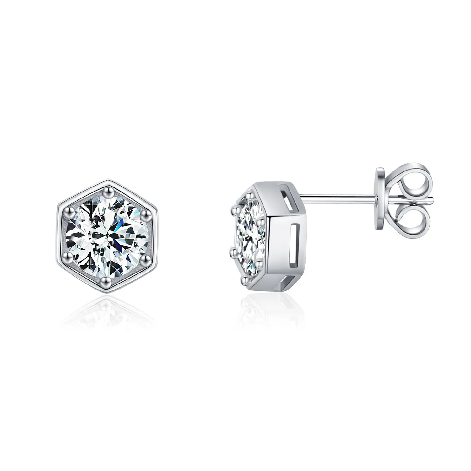 S925 Hexagon Moissanite Stud Earring 110100008