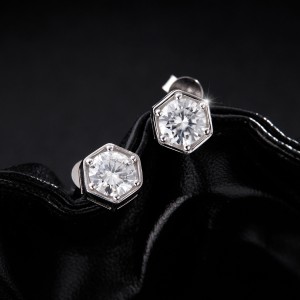 S925 Hexagon Moissanite Stud Earring 110100008