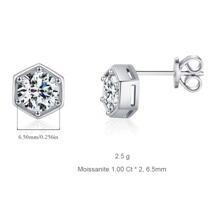 S925 Hexagon Moissanite Stud Earring 110100008