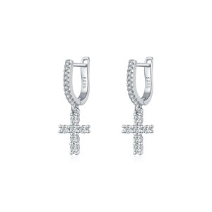S925 Sparkle Cross Moissanite Hoop Earring 110100015