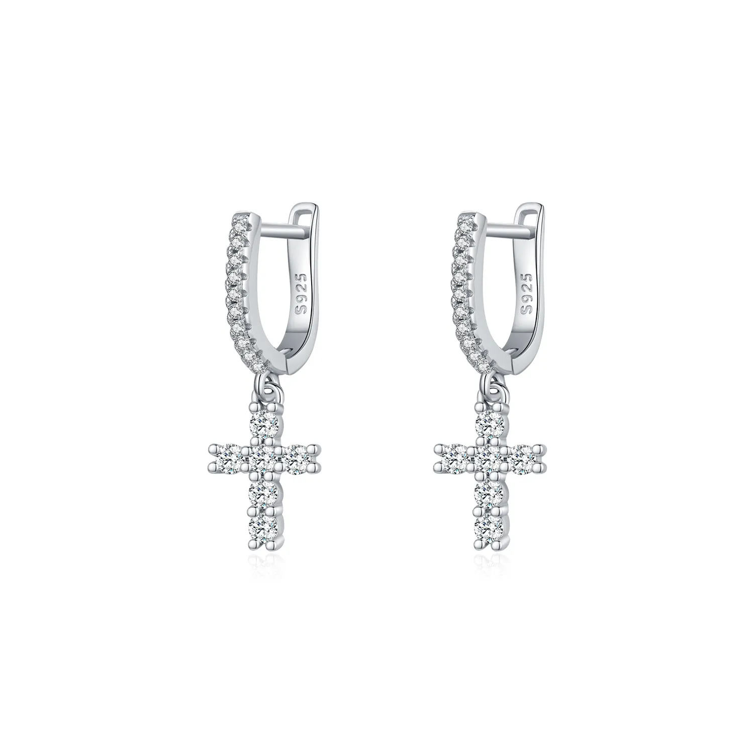 S925 Sparkle Cross Moissanite Hoop Earring 110100015