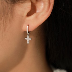 S925 Sparkle Cross Moissanite Hoop Earring 110100015