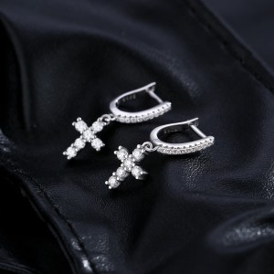 S925 Sparkle Cross Moissanite Hoop Earring 110100015