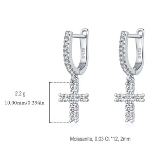 S925 Sparkle Cross Moissanite Hoop Earring 110100015