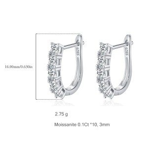 S925 Moissanite U Shape Hoop Earring 110100023