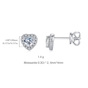 S925 Moissanite Heart Stud Earring 110100033