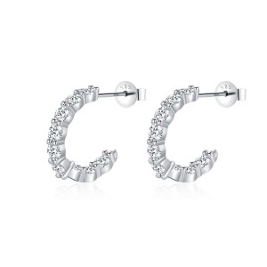 925 C Shape Moissanite Hoop Earring 110100034