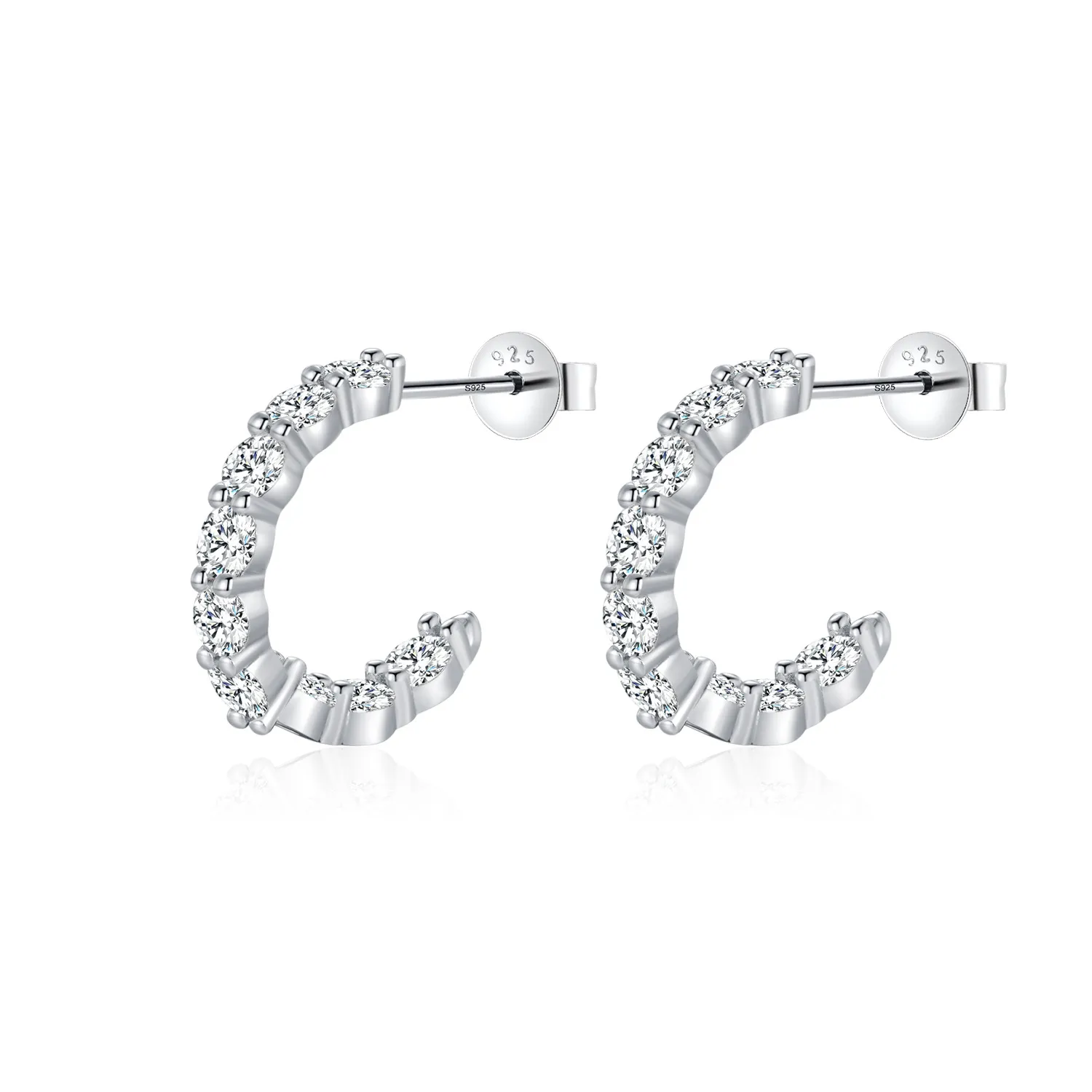 925 C Shape Moissanite Hoop Earring 110100034