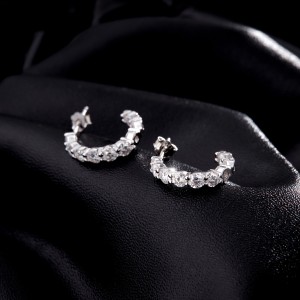 925 C Shape Moissanite Hoop Earring 110100034