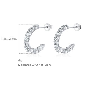 925 C Shape Moissanite Hoop Earring 110100034
