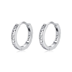 925 Sterling Silver Vintage Moissanite Starry Hoop Earrings 110100036
