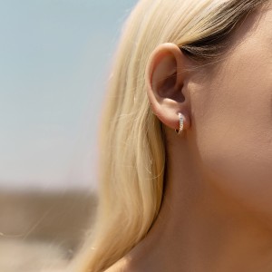 925 Sterling Silver Vintage Moissanite Starry Hoop Earrings 110100036