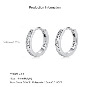 925 Sterling Silver Vintage Moissanite Starry Hoop Earrings 110100036