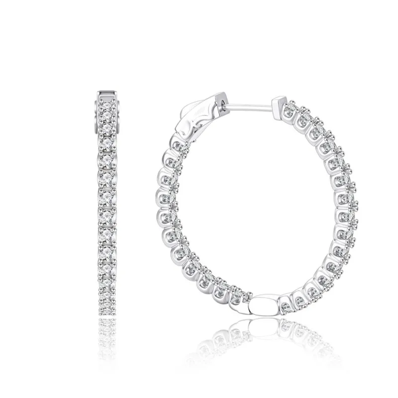 925 Sterling Silver Full Pave Moissanite Hoop Earring 110100037