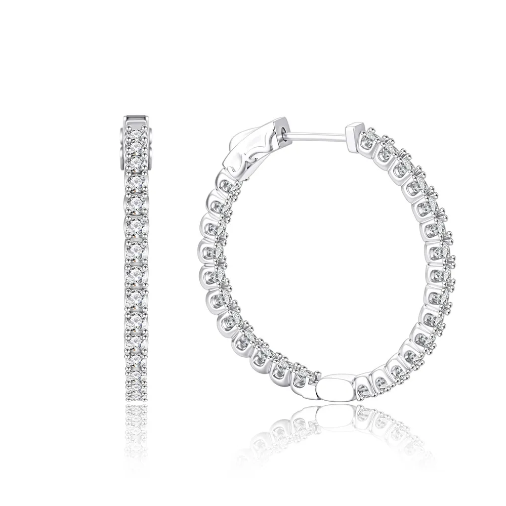925 Sterling Silver Full Pave Moissanite Hoop Earring 110100037 925 Sterling Silver Full Pave Moissanite Hoop Earring 110100037