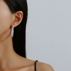 925 Sterling Silver Full Pave Moissanite Hoop Earring 110100037 925 Sterling Silver Full Pave Moissanite Hoop Earring 110100037