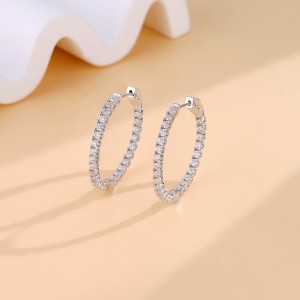 925 Sterling Silver Full Pave Moissanite Hoop Earring 110100037 925 Sterling Silver Full Pave Moissanite Hoop Earring 110100037